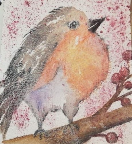 Christine M, Robin 2, watercolour.